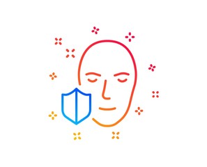 Face detection protected line icon. Secure access sign. Facial identification symbol. Gradient design elements. Linear face protection icon. Random shapes. Vector