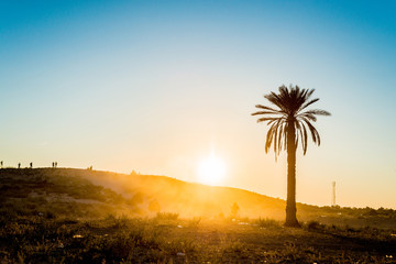 Sunset in the desert in Tunisia
