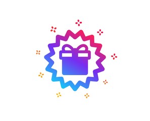 Gift box offer icon. Present or Sale sign. Birthday Shopping symbol. Package in Gift Wrap. Dynamic shapes. Gradient design surprise gift icon. Classic style. Vector