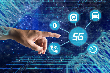 Blue background touch 5g future life