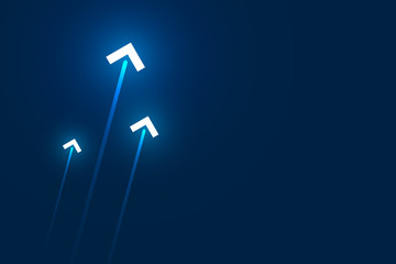 Up arrows on blue background illustration, copy space composition, business growth concept.