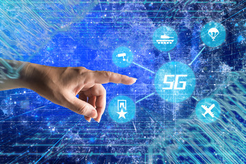 Blue background touch 5g future life
