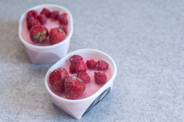 Homemade strawberry yoghurt. Healthy sweet dessert