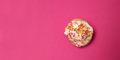 Creative flat composition food of sweet cake with multi-colored decoration