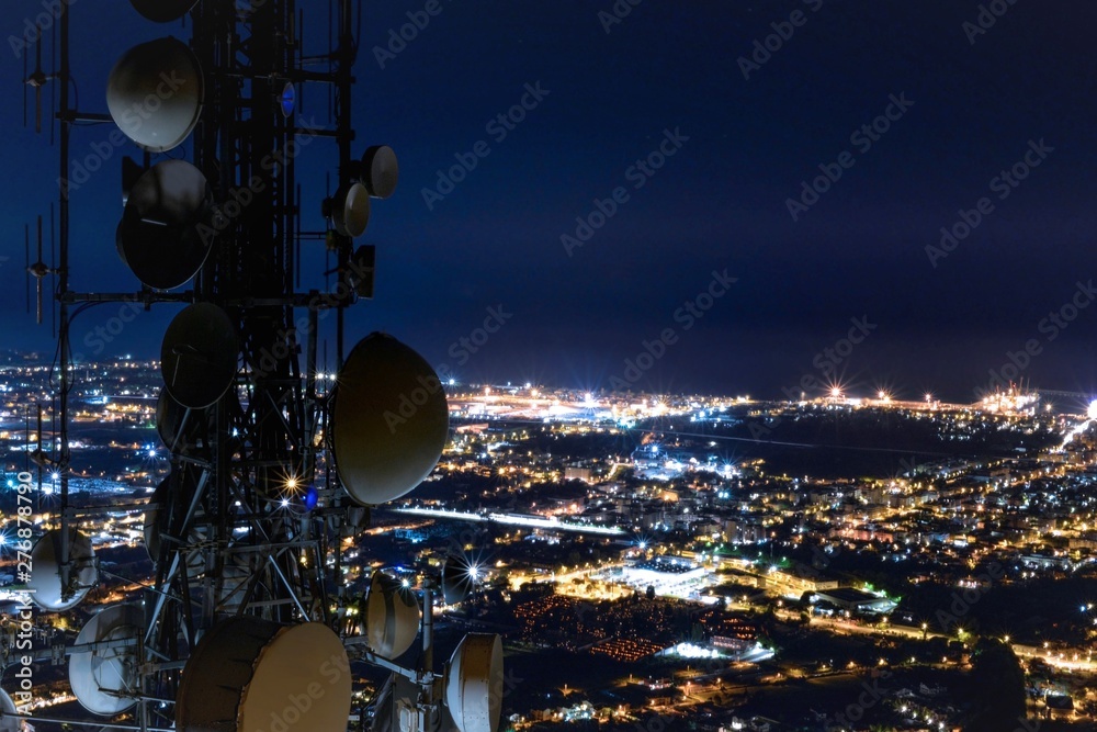 Wall mural telecommunications tower, antenna and satellite dish, network repeaters, base transceiver station an