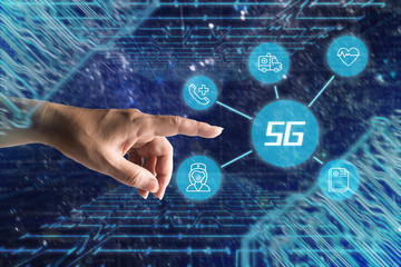Blue background touch 5g future life