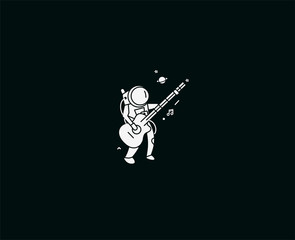 Astronaut in Playing Guitar, Hand Drawn Sketch Vector illustration.