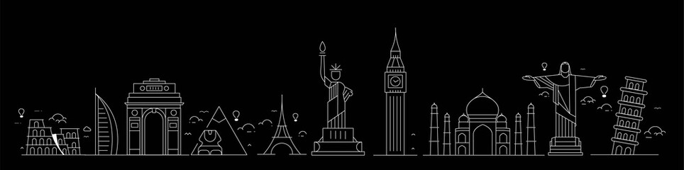 Travel the world monument concept - Flat Line Art Design.