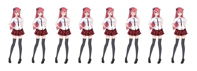 Anime manga schoolgirl plaid red skirt tie pattern