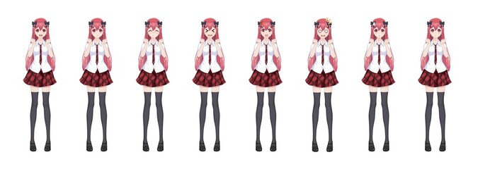 Anime manga schoolgirl plaid red skirt tie pattern