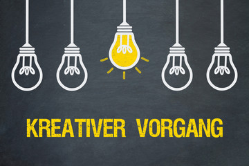 Kreativer Vorgang / Tafel mit Glühbirnen