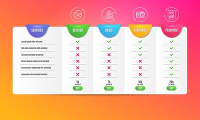 Career ladder, Engineering documentation and Pie chart icons simple set. Comparison table. Report document sign. Manager results, Manual, Presentation graph. Page with charts. Science set. Vector