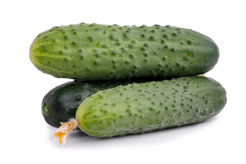 Fresh cucumbers isolated on white background.