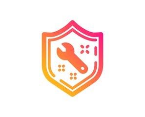 Spanner tool icon. Repair service sign. Shield protection symbol. Classic flat style. Gradient spanner icon. Vector