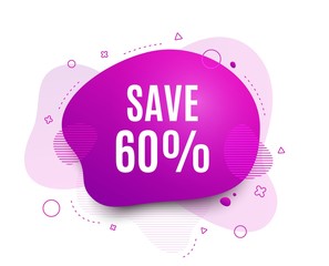 Fluid badge. Save 60% off. Sale Discount offer price sign. Special offer symbol. Abstract shape. Color gradient sale banner. Flyer liquid design. Vector