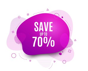Fluid badge. Save up to 70%. Discount Sale offer price sign. Special offer symbol. Abstract shape. Color gradient sale banner. Flyer liquid design. Vector