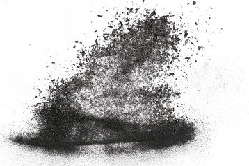 Black charcoal dust, gunpowder isolated on white background and texture, top view