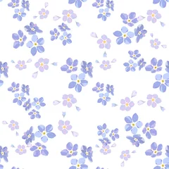 Papier Peint photo Petites fleurs Modèle sans couture vintage avec champ petites fleurs bleues sur fond blanc.