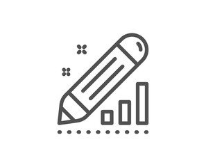 Edit statistics line icon. Pencil chart sign. Seo management symbol. Quality design element. Linear style edit statistics icon. Editable stroke. Vector