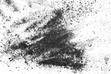 Black charcoal dust, gunpowder isolated on white background and texture, top view