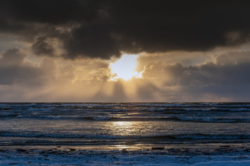 Obraz premium Winter by Baltic sea, Liepaja, Latvia.