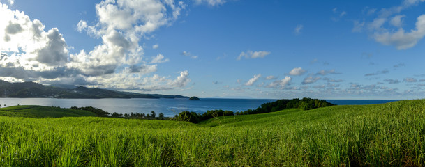 landscape with blue sky and clouds in Martinique island