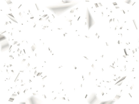 Falling White Silver Confetti On White Background