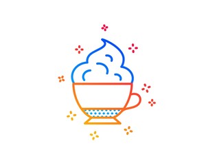 Cappuccino coffee with Whipped cream icon. Hot drink sign. Beverage symbol. Gradient design elements. Linear cappuccino cream icon. Random shapes. Vector