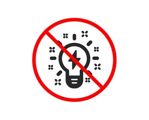 No or Stop. Inspiration icon. Creativity light bulb with lightning bolt sign. Graphic art symbol. Prohibited ban stop symbol. No inspiration icon. Vector