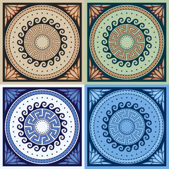 Decorative rosettes of different colors in the antique style.