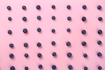 Many ripe blueberry on color background