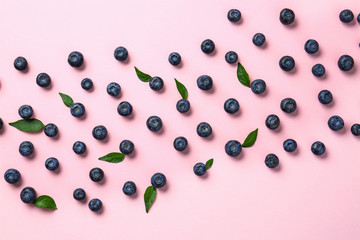 Many ripe blueberry on color background