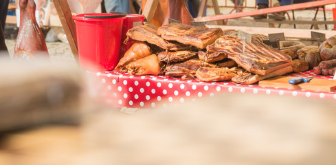 Meat products on the market, from small businesses and family businesses, domestic meat.