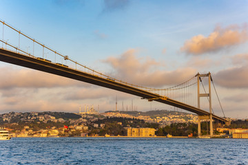 Bosphorus Sultan Mehmet Bridge in Istanbul at sunset. Turkey