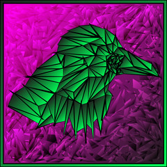 Bright volumetric green bird on a pink background.