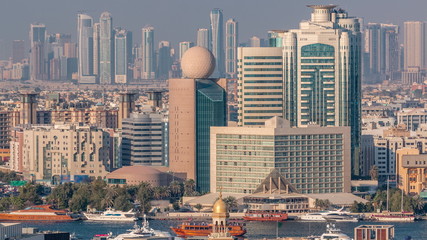Fototapeta na wymiar Aerial view of neighbourhood Deira with typical buildings timelapse, Dubai, United Arab Emirates