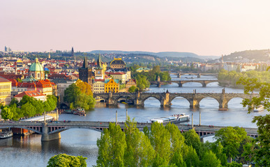 Obraz premium Bridges over Vltava river in Prague at sunset, Czech Republic