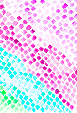 Mosaic Tiles Watercolour Diamonds and Squares Abstract Paint Multicolour  Background