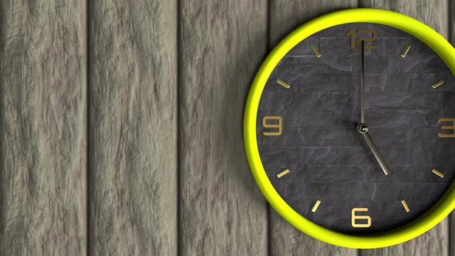 3d animation of round shape clock on the wall. Time moving concept. Day and  night changes.