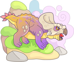 Cartoon cute prehistoric dinosaur protoceratops, funny illustration