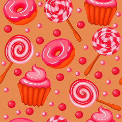 illustration background seamless sweet donuts candy cupcakes