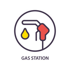 Fuel pump nozzle and drop sign. Gas filling station icon.
