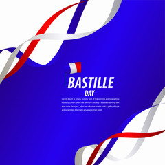 Happy Bastille Day Celebration, Poster, Ribbon banner vector template design illustration