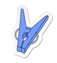 Naklejka premium Vector illustration, sticker of blue clothes peg in flat cartoon style isolated on white background