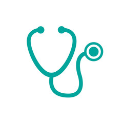 Stethoscope icon. Clinic and Cardiology pictogram, flat vector sign isolated on white background.