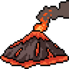 vector pixel art volcano