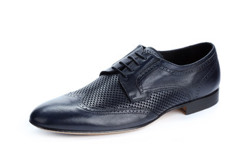 Black leather formal male shoes isolated on white background