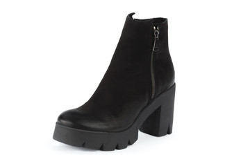 Winter female leather boots isolated on white background