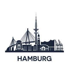 Hamburg city skyline, Germany, extended version, solid color - obrazy, fototapety, plakaty