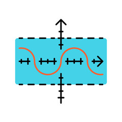 Function graph color icon. Duplicate function. Sinusoid. Sine curve. Diagram. Math graph. Acoustic, light wave. Symbolic representation of information. Isolated vector illustration